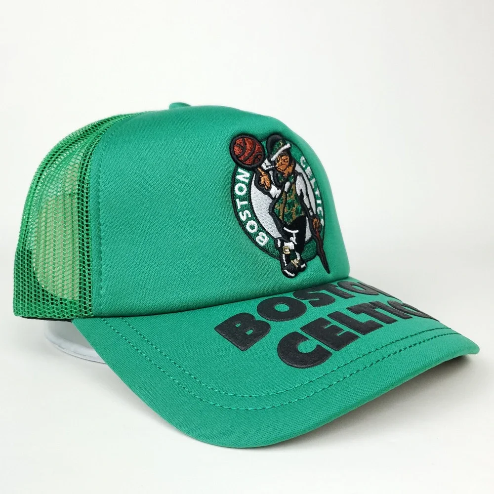 Boston Celtics Mitchell & Ness NBA Trucker Hat 3D Logo‎ Puff Logo Green Cap NWT
